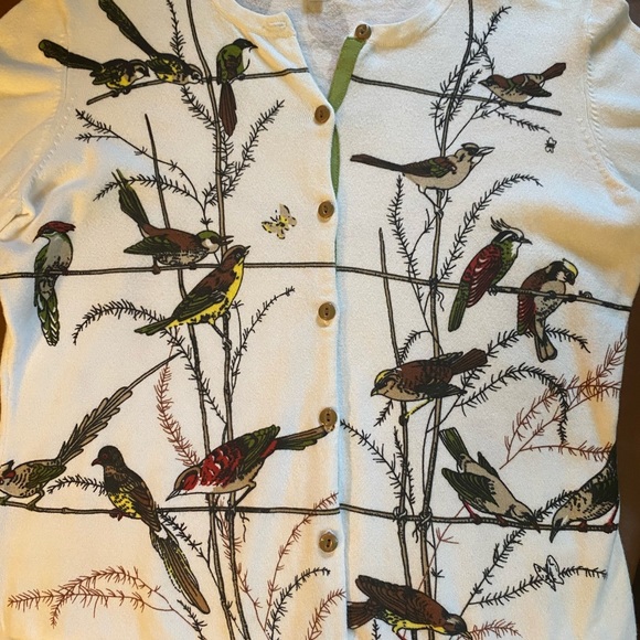 CAbi White Cardigan with birds sweater in small. - Picture 11 of 12